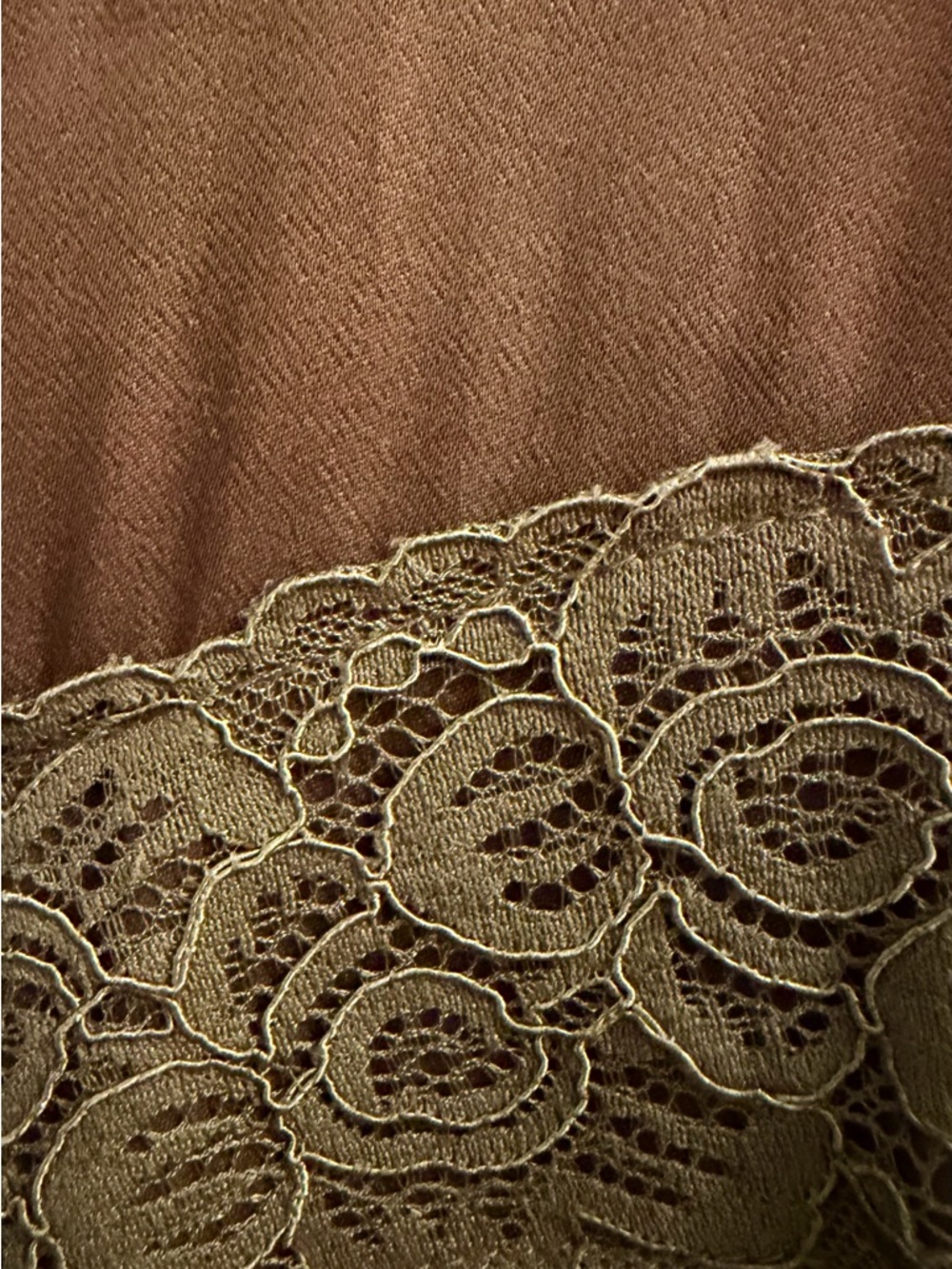 Free People Brown Olive Satin Lace-Trim Midi Slip Dress - Picture 6 of 10
